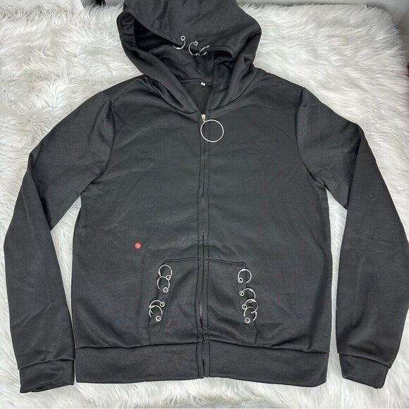 GSB‎ Women’s NWT Black Goth Full Zip Hooded Ring Softshell Sweatshirt XL/C42 - Picture 6 of 11